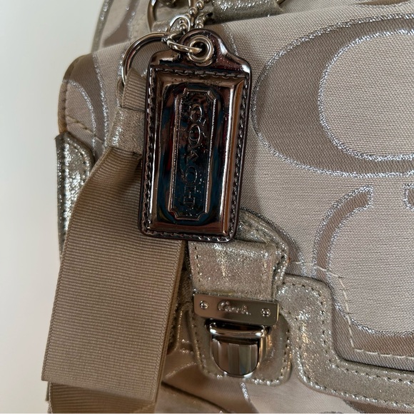 Used Coach Poppy Signature Sateen Metallic Pushlock Satchel - light khaki - Picture 6 of 14